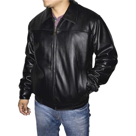 Men's Genuine Leather Classic Bomber Jacket with Zip Out Liner